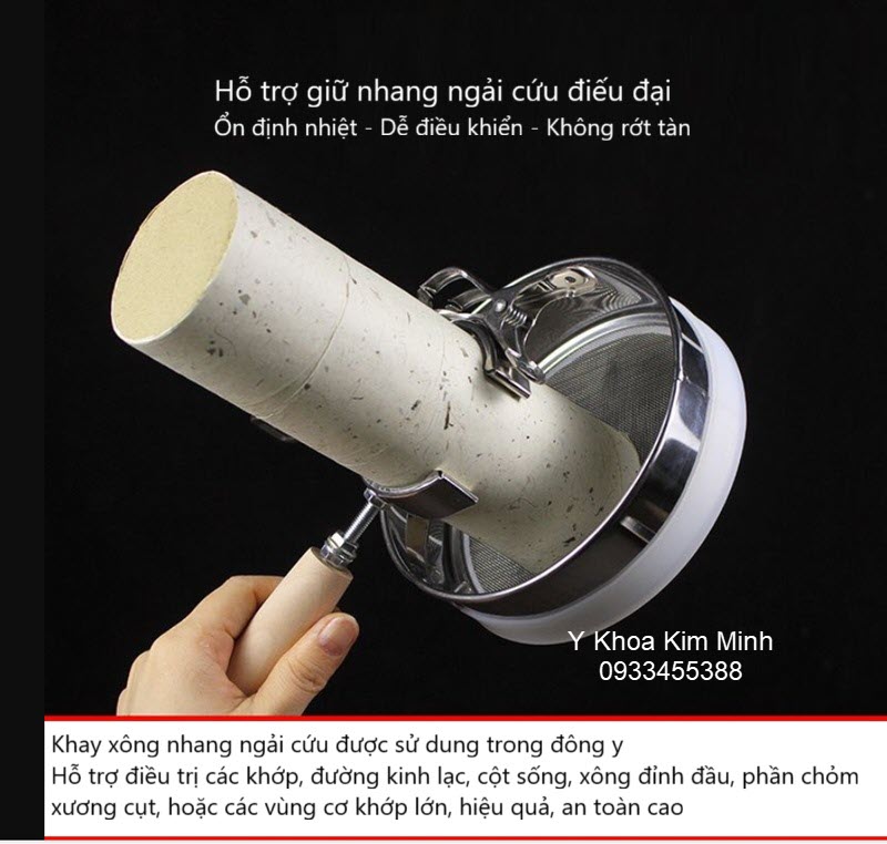 Khay xông nhang ngải cứu lớn dùng để xông các huyệt đạo vùng cơ lớn, xông cột sống thắt lưng, xông chữa rối loạn tiền đình, xông gan bàn chân giúp kết quả hỗ trợ điều trị làm tăng lưu thông máu, giảm hàn lạnh, phục hồi sức khỏe tích cực