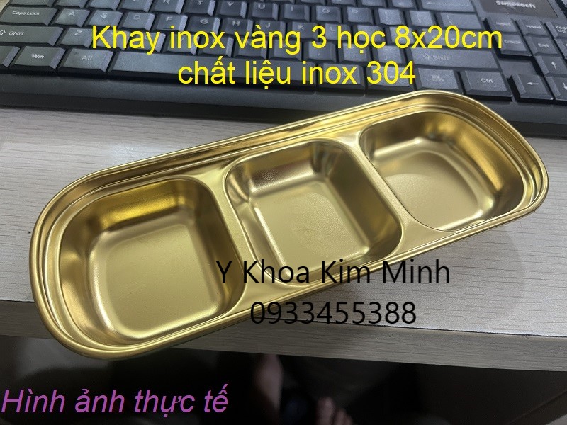 Khay inox vàng 3 ngăn SUS-304 kích thước 8x20cm bán ở Y Khoa Kim Minh