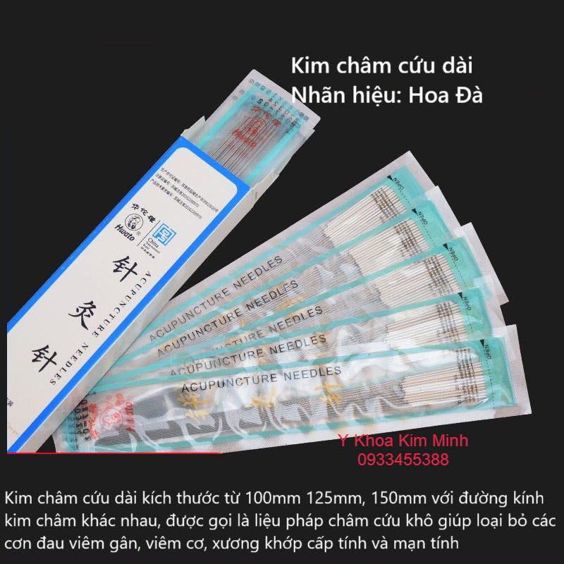 Kim châm cứu dài nhãn hiệu Hoa Đà kích thước 100mm, 125mm, 150mm