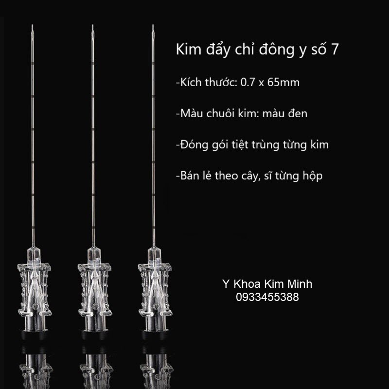 Kim đẩy chỉ đông y số 7 dài 0.7mm x 65mm, mỗi vạch chia đánh dấu thân kim là 10mm giúp người sử dụng kim hiểu rõ độ sâu khi cấy chỉ collagen tự tiêu vào da