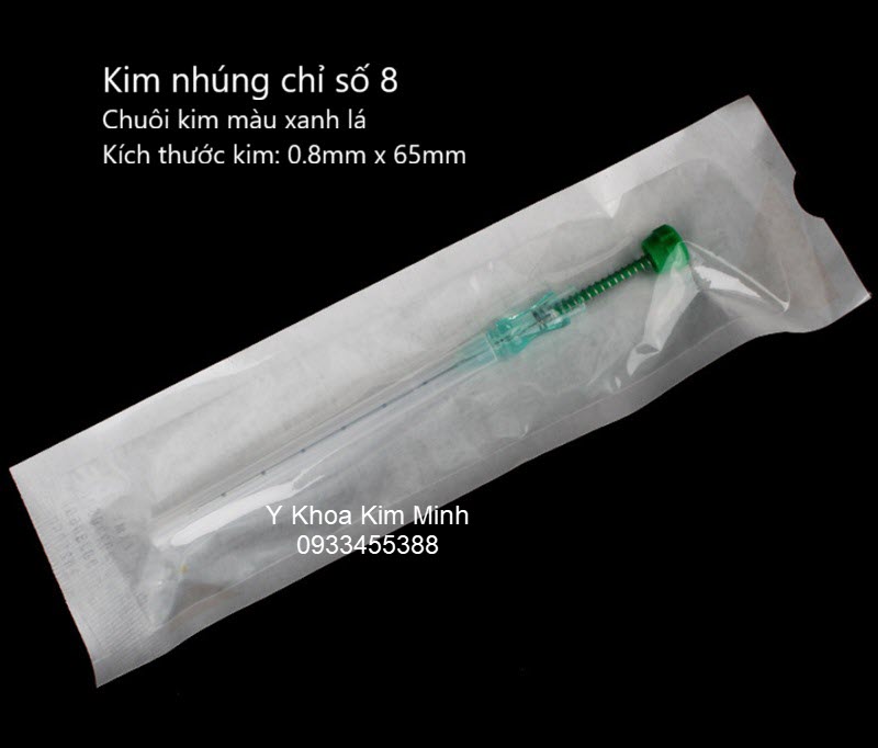 Kim nhúng chỉ cấy đông y số 8 chuôi xanh lá có lò xo