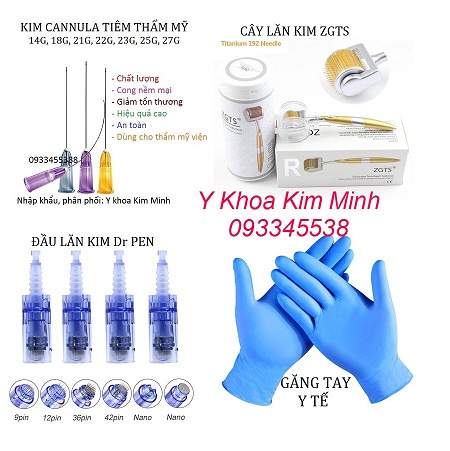 Kim cannula, cây lăn kim tay, tinh dầu massage body, găng tay y tế dùng cho thẩm mỹ bán ở Y Khoa Kim Minh