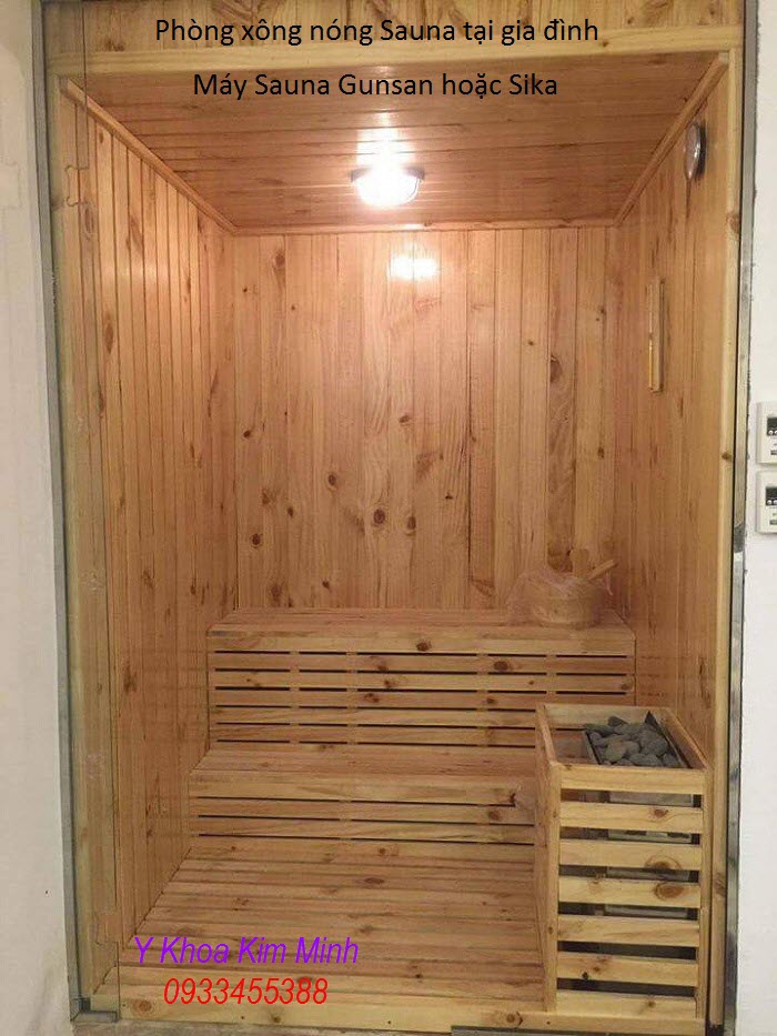 Phòng xông Sauna lắp tại nhà, máy xông Gunsan Hàn Quốc hay Sika nhật Bản, gỗ thông New Zealan, kính cường lực - Y Khoa Kim Minh
