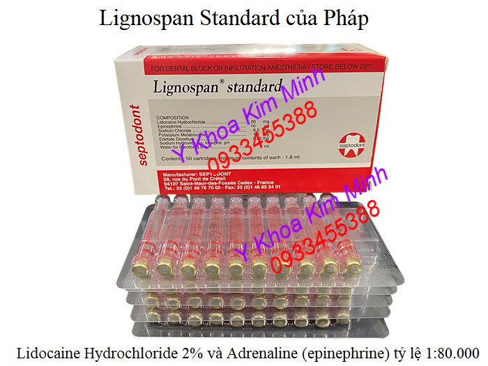 Tê chích dùng cho phẫu thuật thẩm mỹ Lignospan Standard 1.8ml của Pháp - Y Khoa Kim Minh