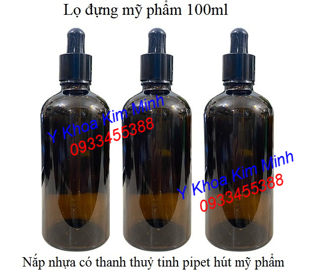 Lọ đựng mỹ phẩm thuỷ tinh 100ml nắp có pipet hút mỹ phẩm - Y khoa Kim Minh
