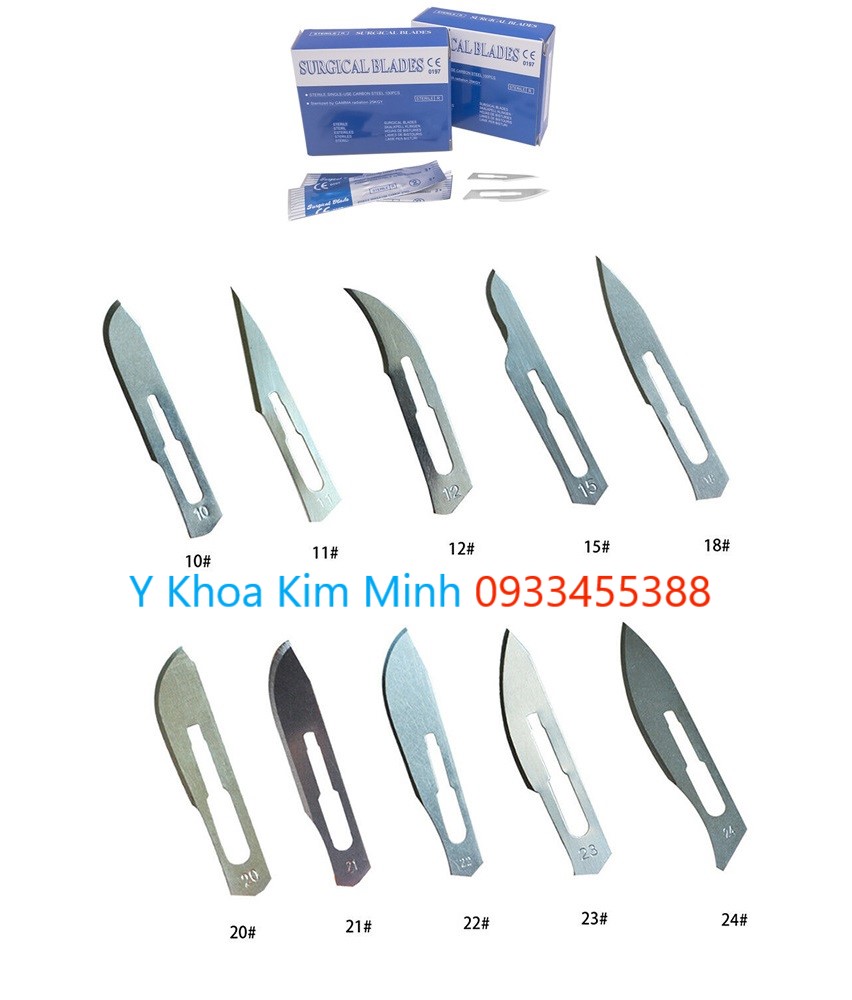 Lưỡi dao mổ y tế các số 10. 11, 12, 15, 18, 20, 21, 22, 23, 24 Surgical Blade Nhật Bản bán ở Y khoa Kim Minh