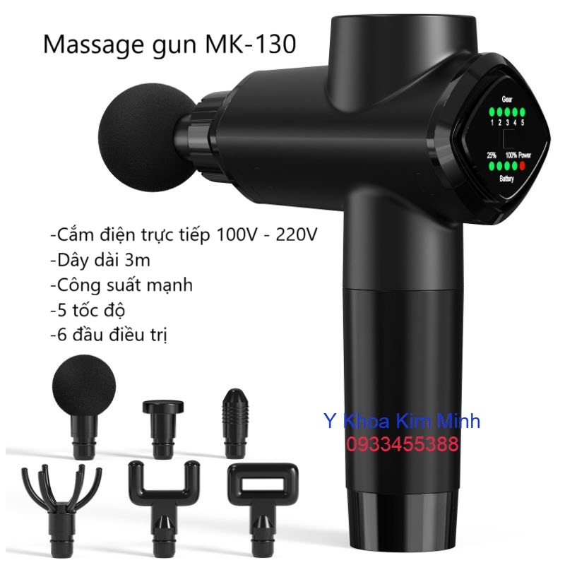 Massage gun MK-130 cắm điện trực tiếp sử dụng, 6 đầu điều trị với 5 tốc độ