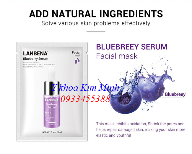 Mặt nạ Bluebery Lanbena - Y khoa Kim Minh Mặt nạ ngăn tổn thương, chống kích ứng, làm dịu da, giảm đốm sắc tố Bluebery Lanbena - Y khoa Kim Minh