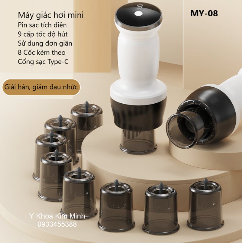 Máy giác hơi mini sử dụng cá nhân, có 8 cốc sạc, dùng pin tích điện, hoạt động mạnh, êm, dễ điều chỉnh lục hút