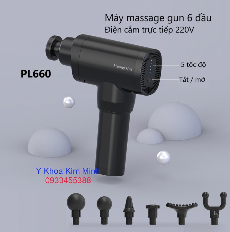 Máy massage gun 6 đầu điện cắm trực tiếp 220V