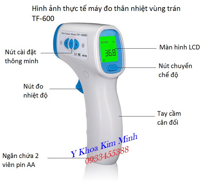 Máy đo thân nhiệt vùng trán TF600 chuyên dùng cho trẻ em và người lớn - Y Khoa Kim Minh