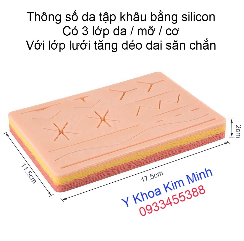 Miếng da giả silicon dùng cho sinh viên tập khâu có kích thước 17.5cm x 11.5cm x 2cm