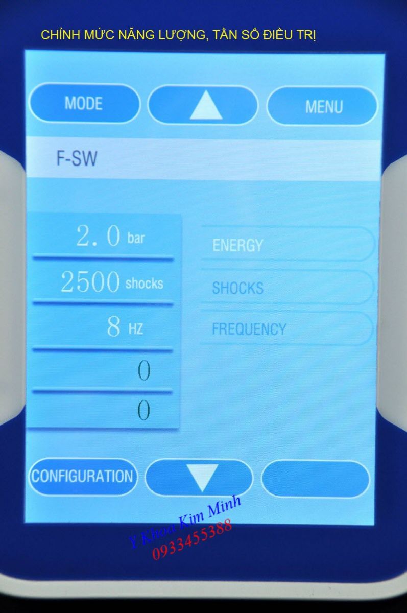 Điều chỉnh mức năng lượng, tần số điều trị máy xung kích Shockwave - Y khoa Kim Minh 0933455388