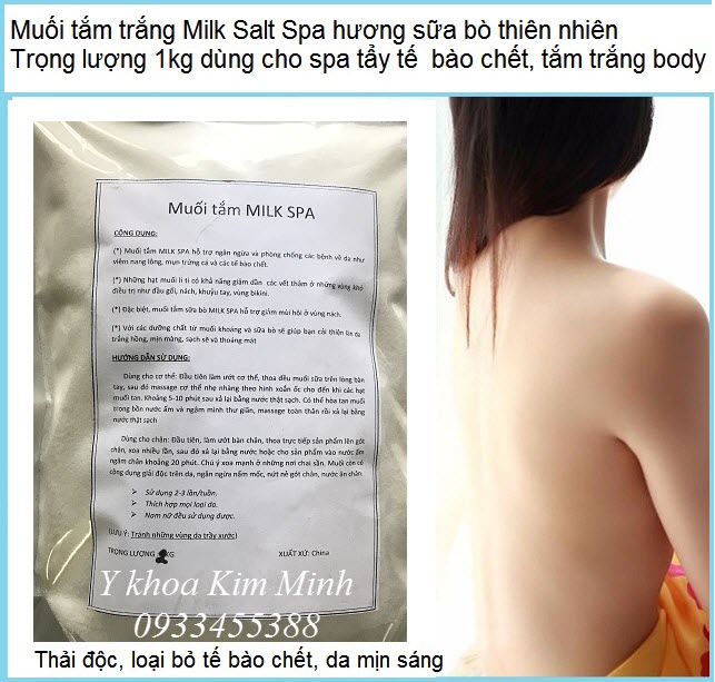 Muối tắm spa hương sữa bò dùng trong liệu trình tắm trắng toàn thân body trọng lượng 1kg - Y khoa Kim Minh
