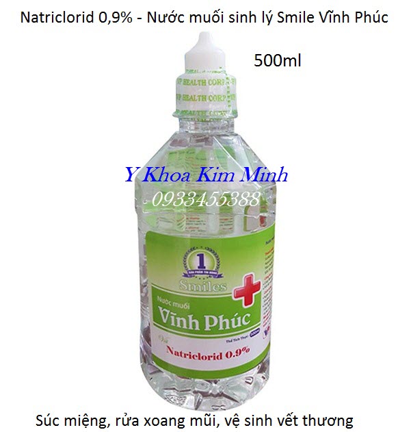 Chai nước muối sinh lý Natriclorid 0,9% Smile Vĩnh Phúc 500ml bán tại Tp Hồ Chí Minh - Y khoa Kim Minh