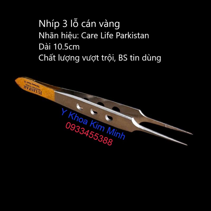 Nhíp y tế 3 lỗ đầu nhọn có răng Parkistan 10.5cm