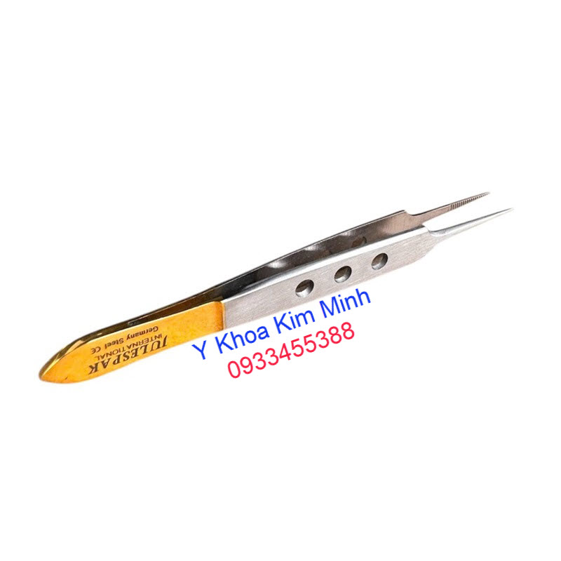 Nhíp 3 lỗ cán vàng 10.5cm có tên tiếng anh Bishop mamon tweezers