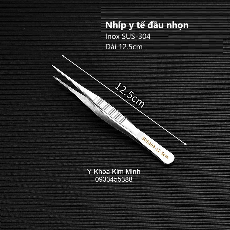 Nhíp y tế đầu nhọn inox 304 dài 12.5cm