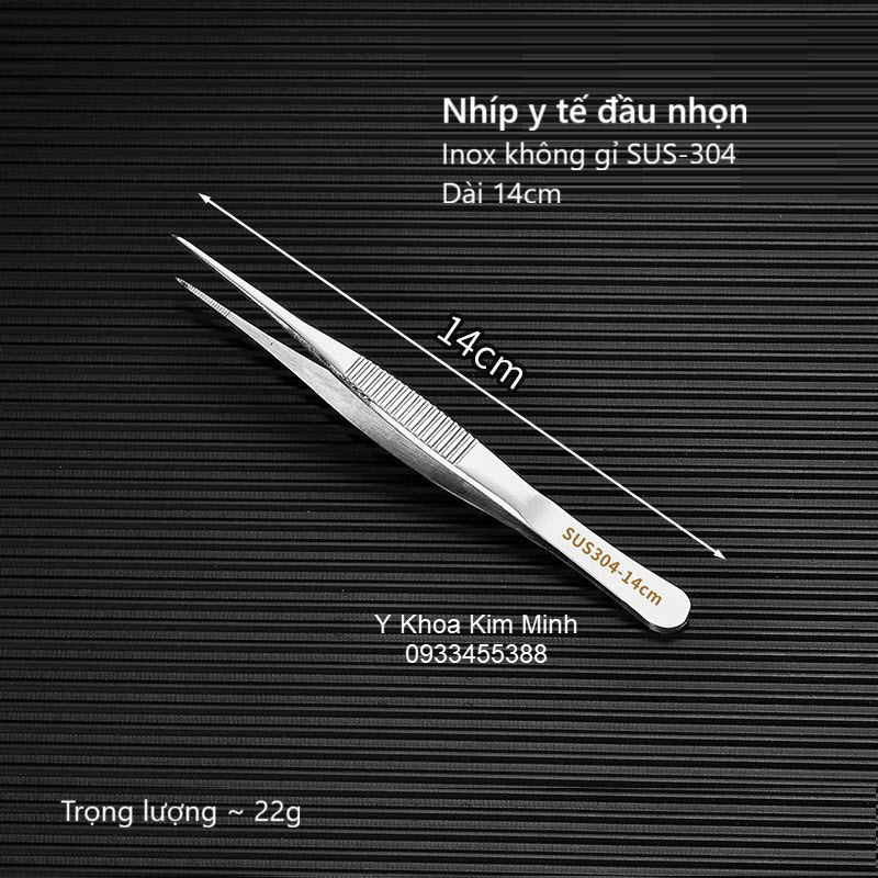 Nhíp y tế đầu nhọn inox 304 dài 16cm