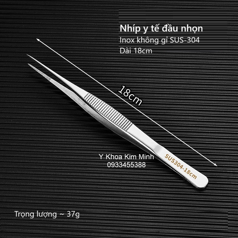 Nhíp y tế đầu nhọn inox 304 dài 18cm