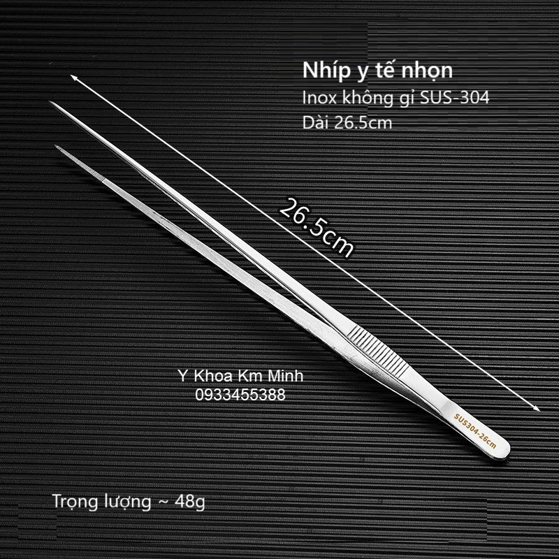 Nhíp y tế đầu nhọn dài 26.5cm inox SUS-304 không gỉ