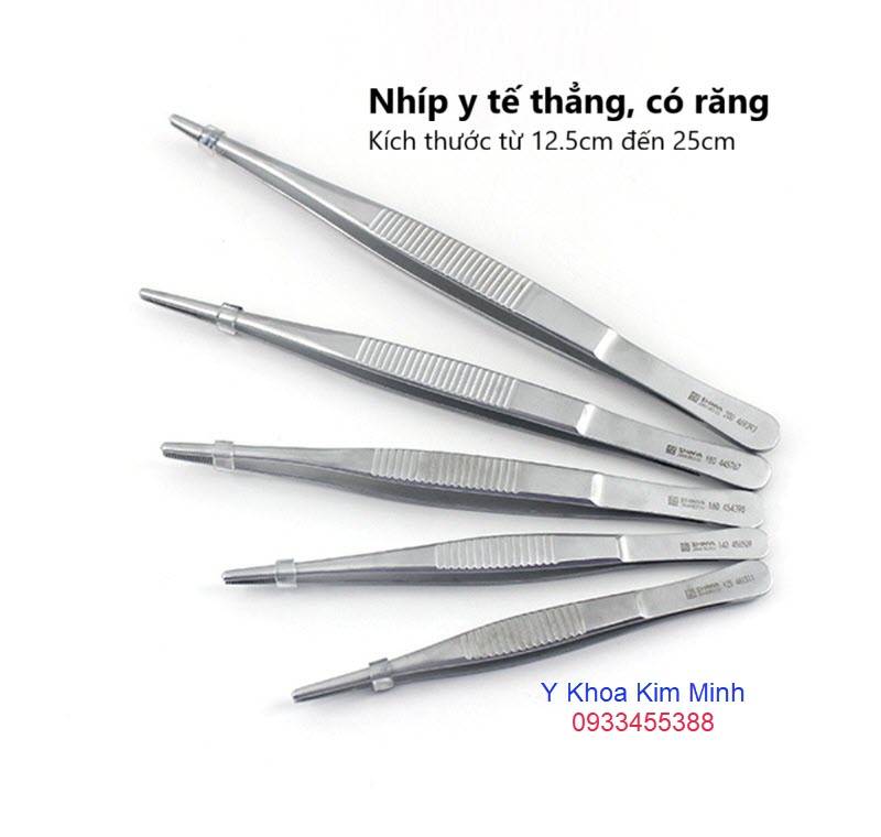 Nhíp y tế thẳng có răng kích thước dài từ 12.5cm đến 25cm