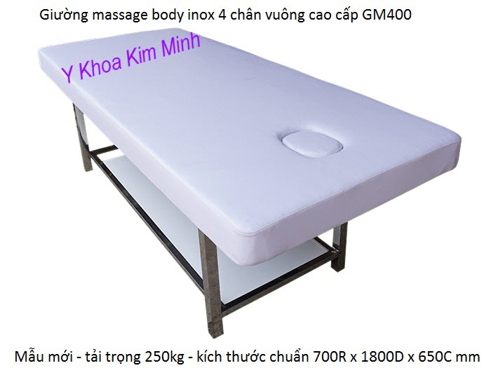 Noi ban giuong massage inox body 4 chan vuong GM400 - Y Khoa Kim Minh