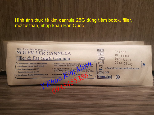 Kim canula Korea 25G dùng tiêm filler, botox, mỡ tự thân nhập khẩu bởi Y Khoa Kim Minh 0933455388