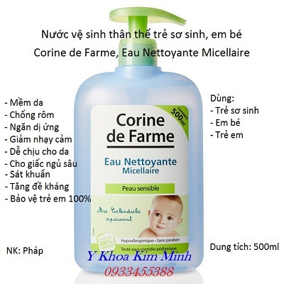 Dung dịch sát khuẩn vệ sinh thân thể cho bé sơ sinh, trẻ em nhập Pháp Corine de Farme 500ml - Y Khoa Kim Minh