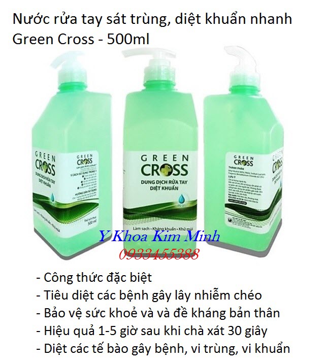 Nước rửa tay khô sát trùng da Green Cross dung tích 500ml bán tại Tp Hồ Chí Minh - Y Khoa Kim Minh