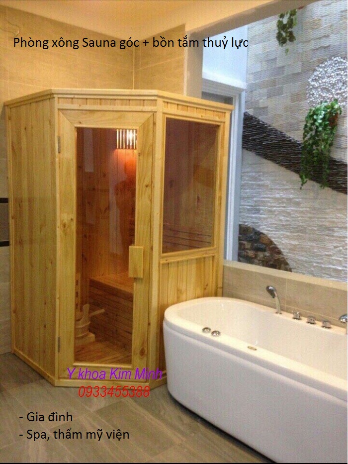 Phòng xông hơi Sauna góc kết hợp bồn tắm thuỷ lực có chế độ massage - Y khoa Kim Minh