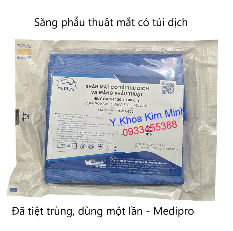 Săng phẫu thuật mắt bằng vải không dệt dùng một lần, có túi dịch, màng phẫu thuật,