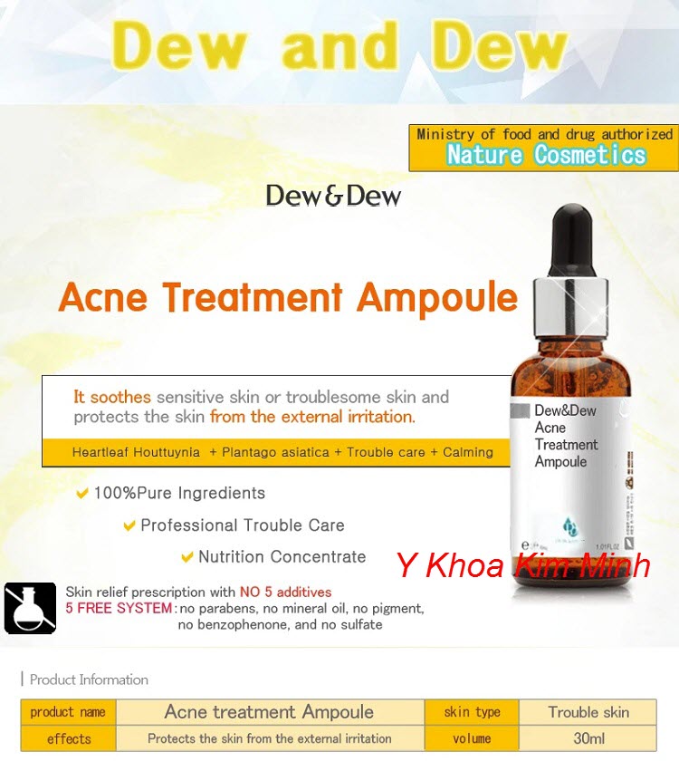 Công dụng trị mụn của serum Dew&Dew Acne Treatment Ampoule dùng cho da mụn
