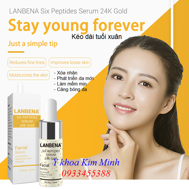 Serum căng bóng xóa nhăn trẻ hóa da - Y khoa Kim Minh Huyết thanh trẻ hóa da, serum Lanbena vàng 24K xóa nhăn căng mịn trắng sáng da - Y Khoa Kim Minh 0933455388