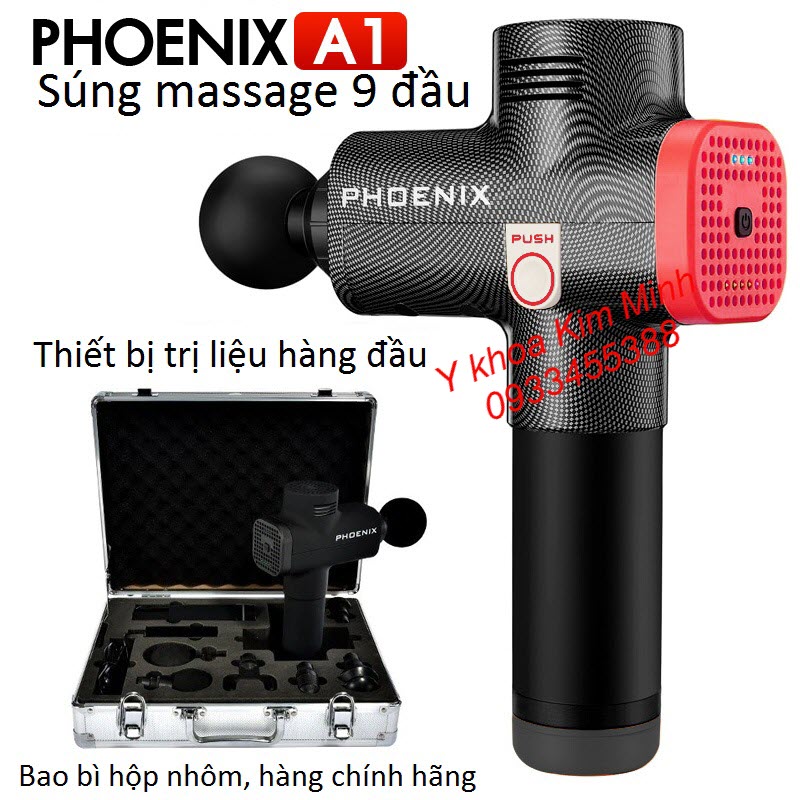 Súng massage gun 9 đầu điều trị cao câp Phoenix A1 pin 2500mAh - Y khoa Kim Minh