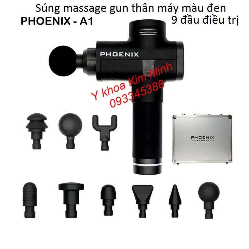 Súng massage gun 9 đầu điều trị giảm đau Phoenix A1 thân máy màu đen