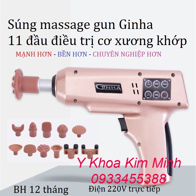 Súng massage gun Ginha 11 đầu điều trị cơ xương khớp bán tại Y Khoa Kim Minh