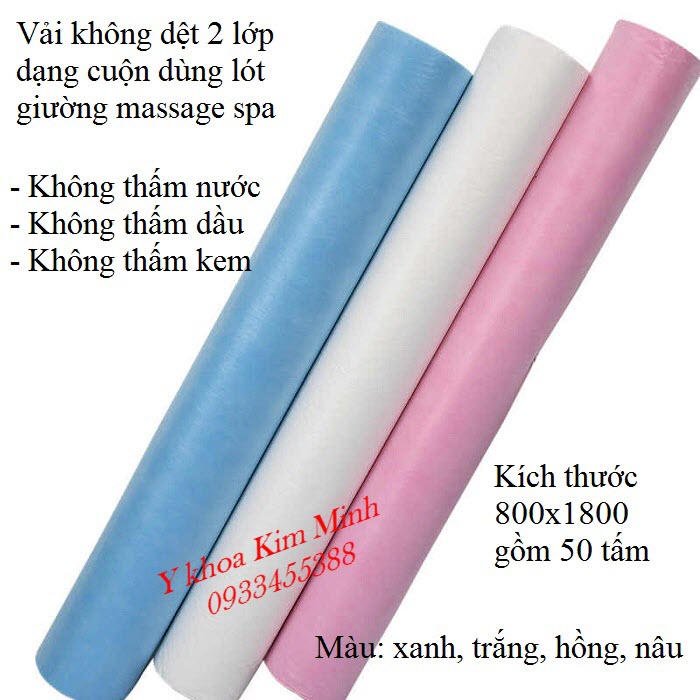 Tấm giấy vải lót giường massage spa không thấm 800x1800mm gồm 50 miếng/cuộn - Y khoa Kim Minh
