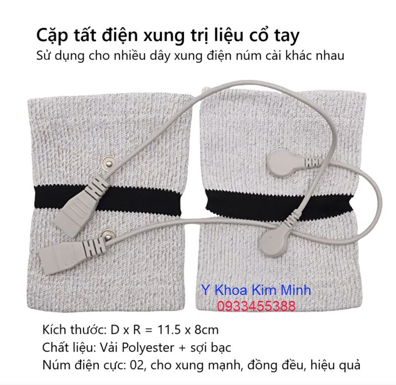 Tất điện xung trị liệu 2 núm điện cực dùng với máy xung điện để điều trị viêm đau khớp cổ tay, hội chứng viêm ống cổ tay, cứng khớp cổ tay