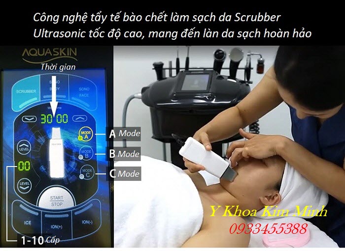 Tẩy tế bào da chêt sóng siêu âm Scrubber Ultrasonic máy Aqua Skin Hàn Quốc - Y khoa Kim Minh