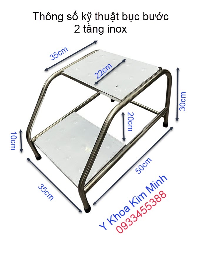 Thông số bục bước 2 tầng inox