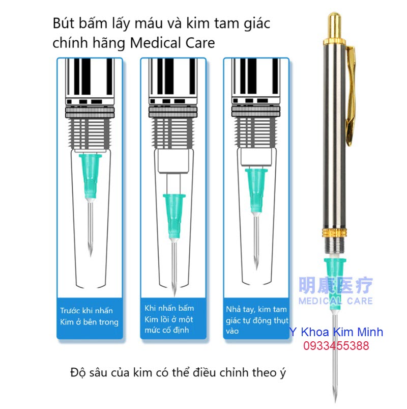 Thông số kỹ thuật của bút lấy máu dùng kim tam giác medical care