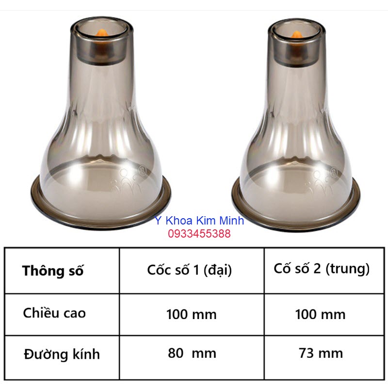 Bộ giác hơi 6 cốc lớn gồm 3 cốc giác hơi 80 x 100mm, và 3 cốc 73 x 100mm