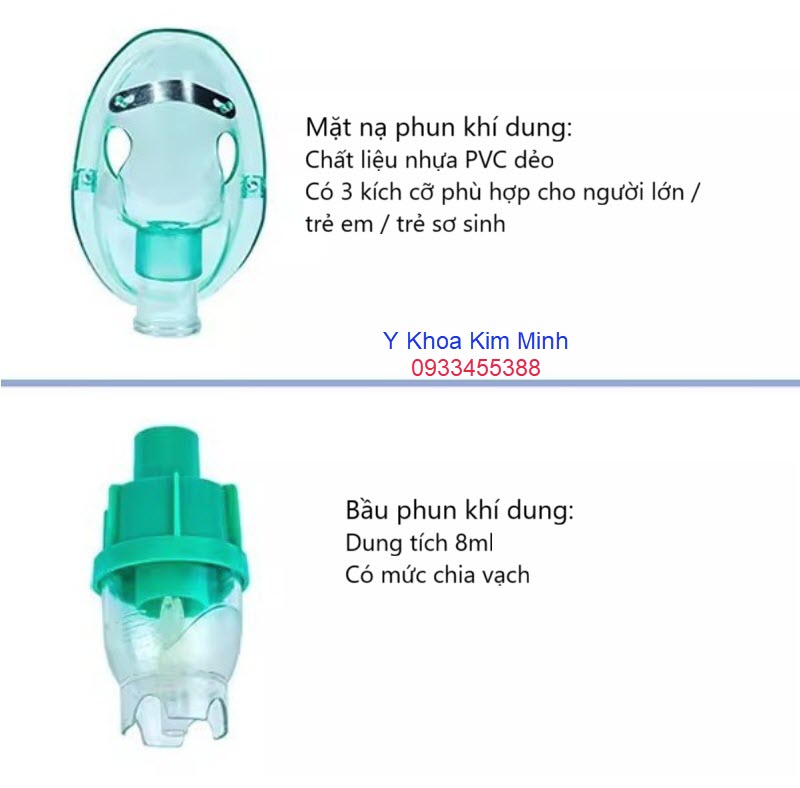 Kích thước bầu phun khí dung, mặt nạ phun khí dung cho bệnh nhân người lớn, trẻ em, trẻ sơ sinh