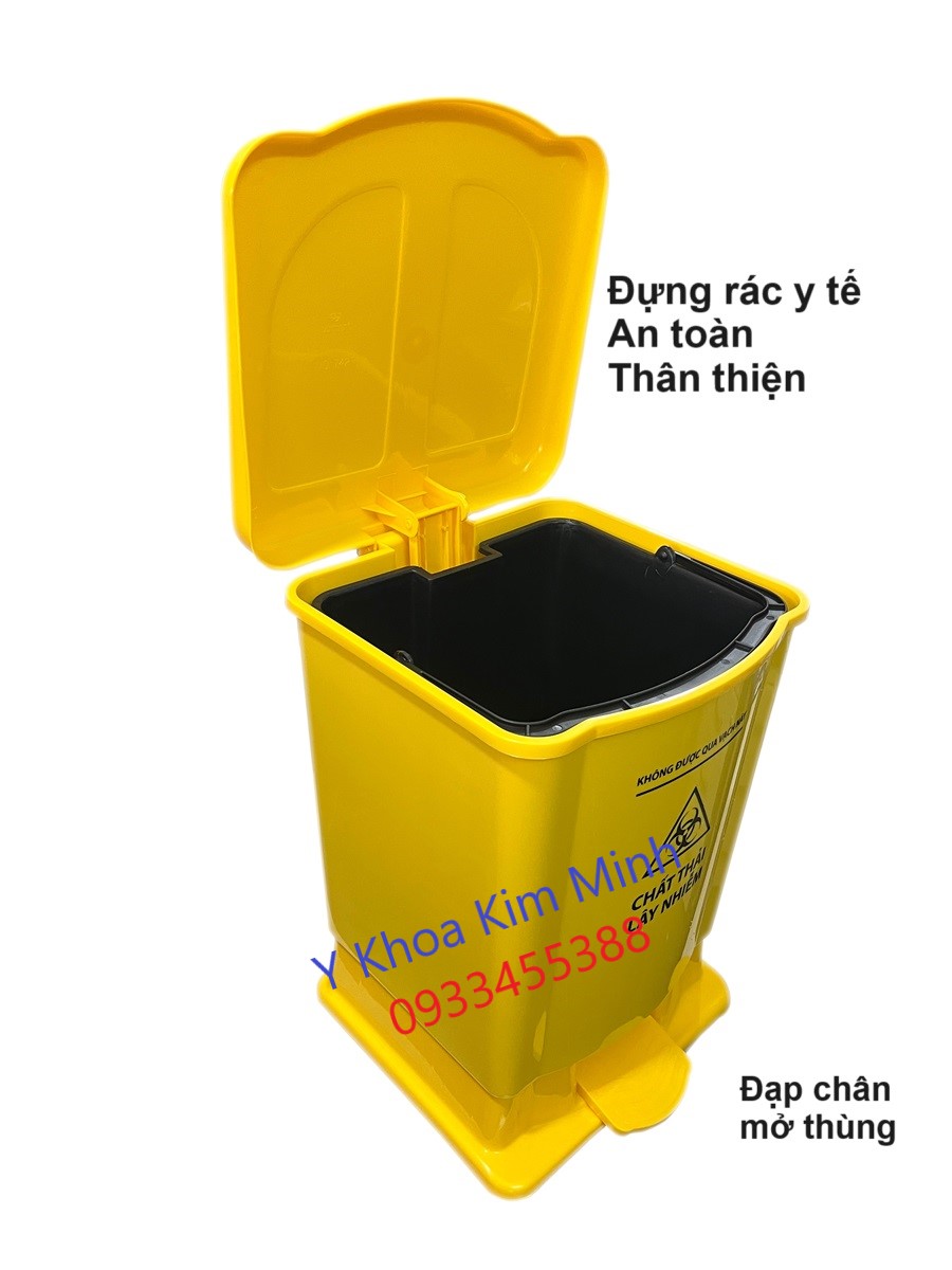 Thùng rác y tế màu vàng chuyên dùng ở bệnh viện phòng khám