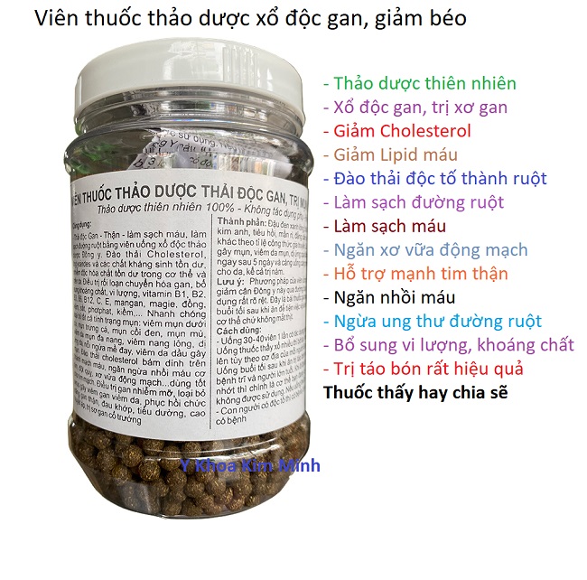 Vien thuốc thảo dược xổ độc gan giảm béo đông y gia truyền Kim Minh