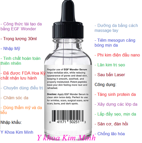 Tinh chất chuyên lăn kim trị sẹo EGF Wonder - Y khoa Kim Minh Tinh chat dung lan kim tri seo, cang bong, tre hoa da serum EGF Wonder nhập Mỹ - Y khoa Kim Minh