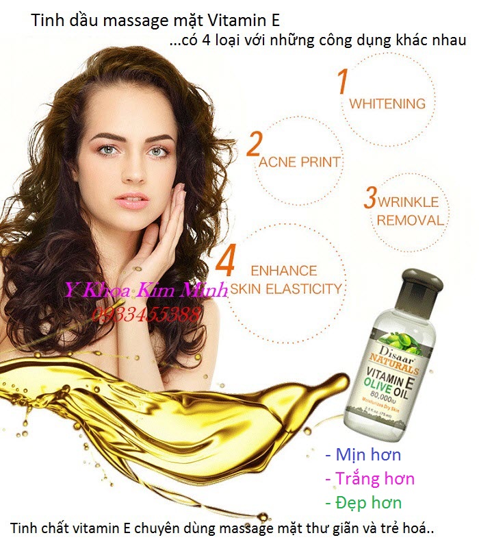 4 loại tinh dầu massage mặt vitamin E nguyên chất 100% thiên nhiên giúp làm mịn trắng da loại bỏ nếp nhăn - Y Khoa Kim Minh