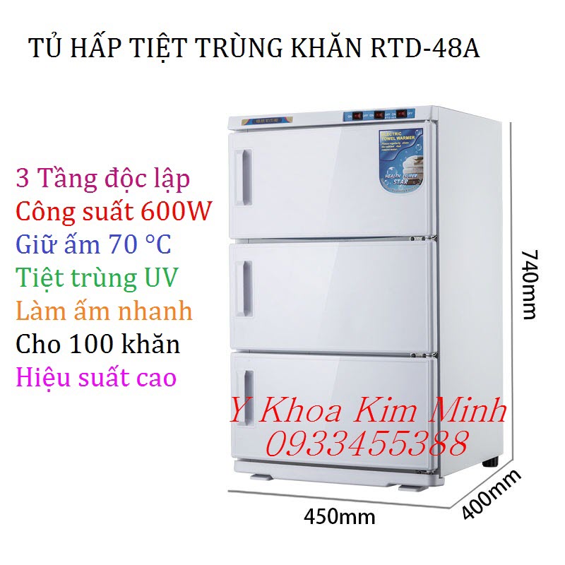Tủ hấp khăn 3 tầng RTD-48A bán ở Y Khoa Kim Minh