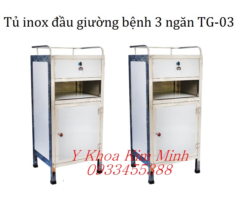Tủ y tế inox đầu giường người bệnh 3 ngăn TG-03 Kim Minh